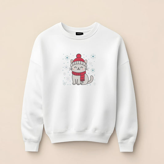 Sweat brodé, Chat d'hiver