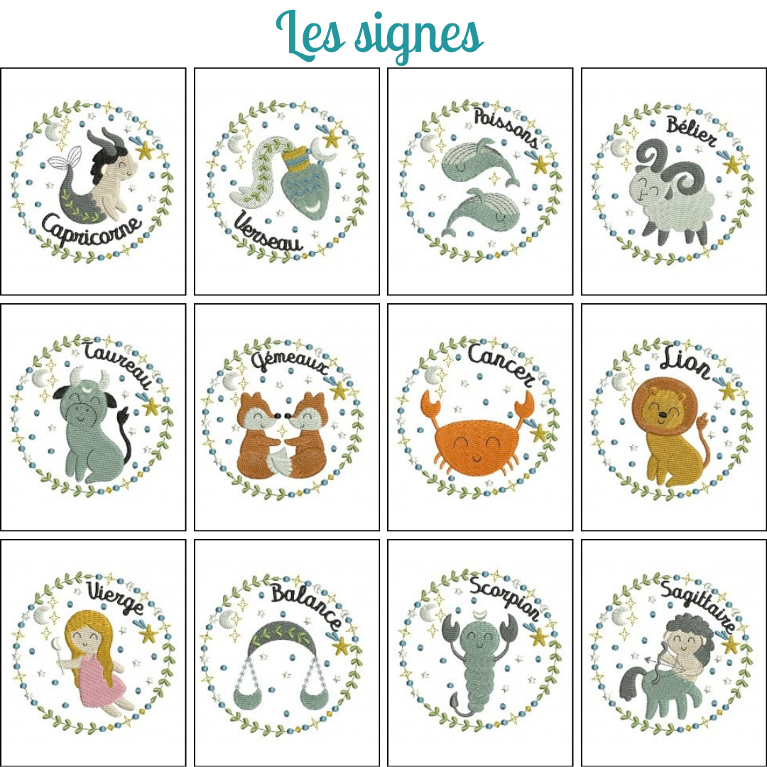 Coussin signe astrologique en velours côtelé – Brodé et fait main