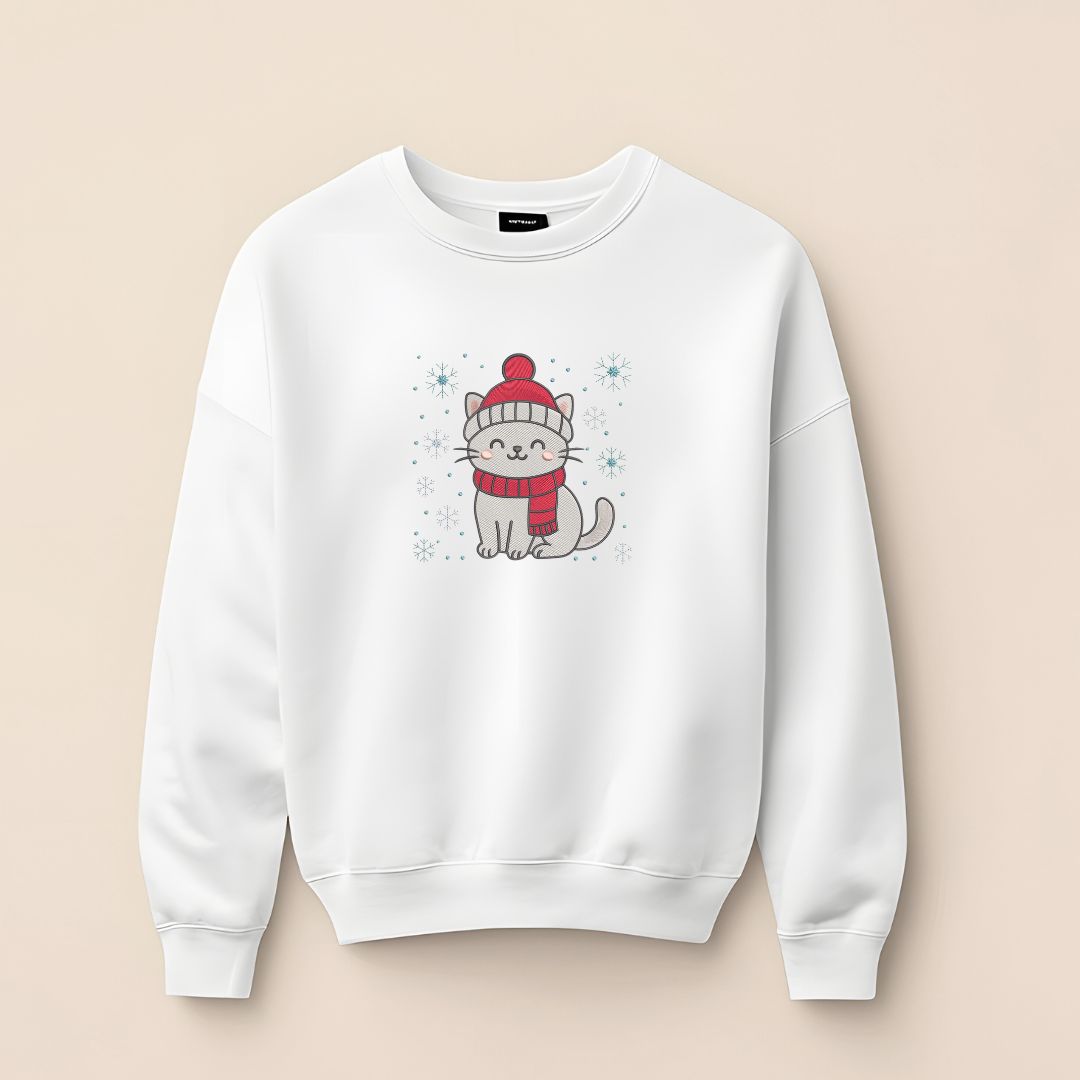 Sweat brodé, Chat d'hiver