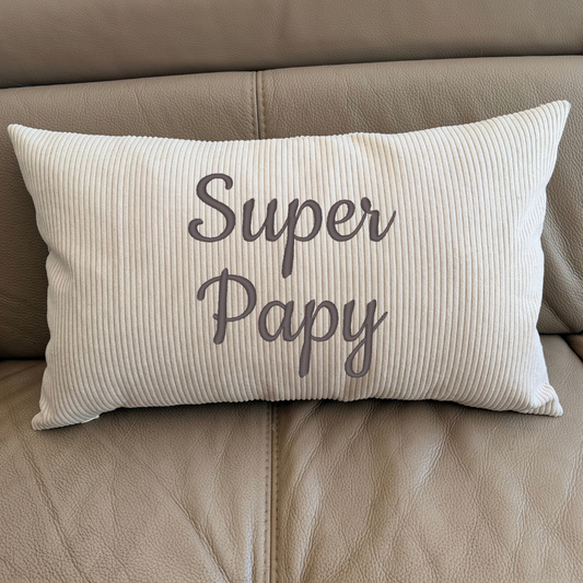 Coussin en velours côtelé – Super Papy