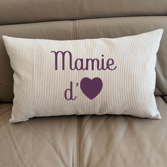 Coussin en velours côtelé – mamie d'amour