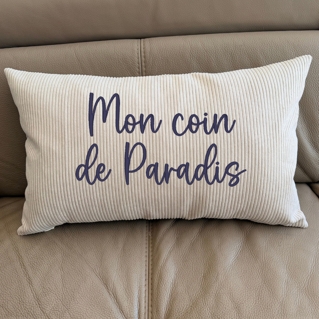 Coussin en velours côtelé – mon coin de paradis