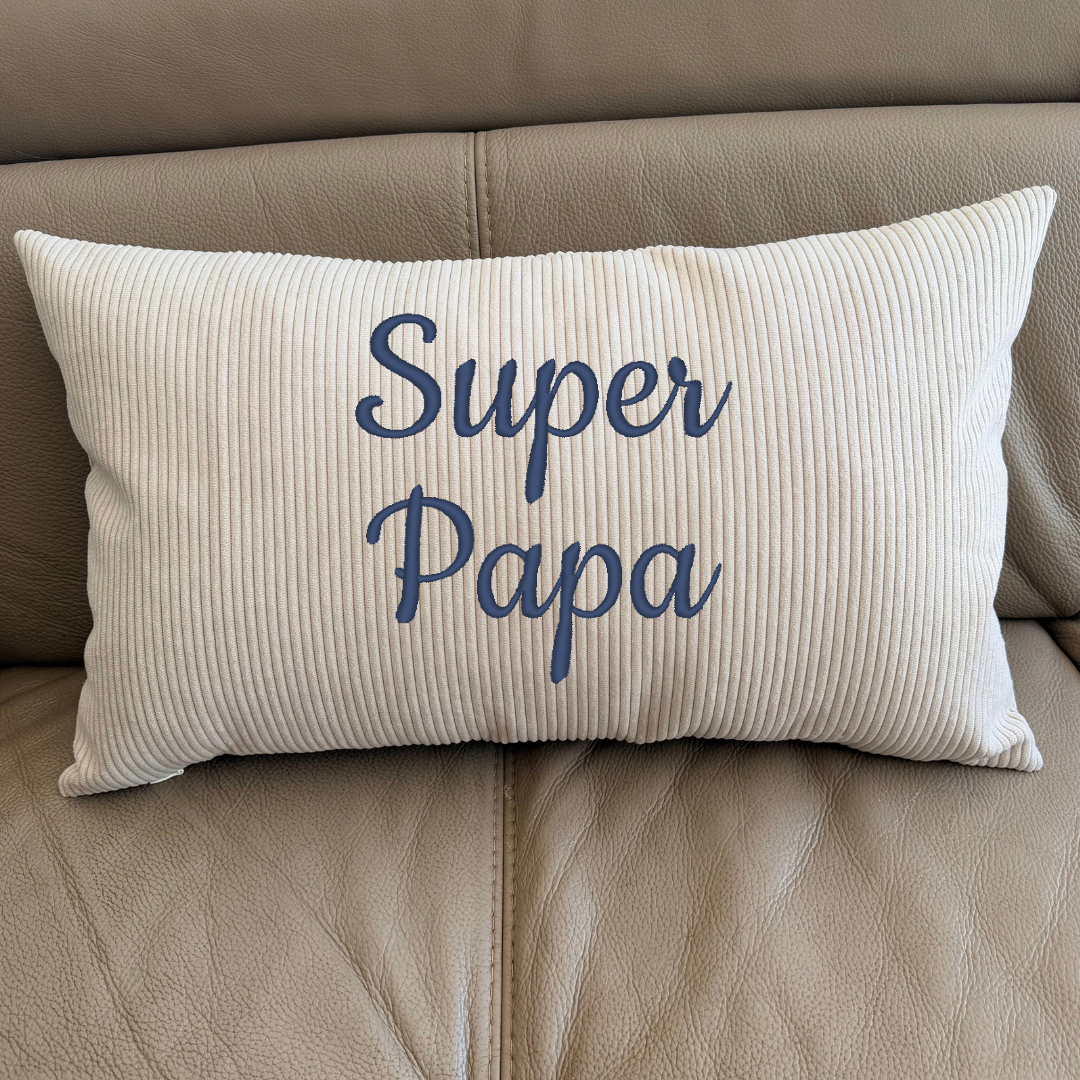 Coussin en velours côtelé – Super Papa