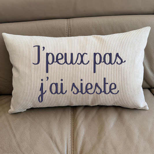 Coussin en velours côtelé – j'peux pas j'ai sieste
