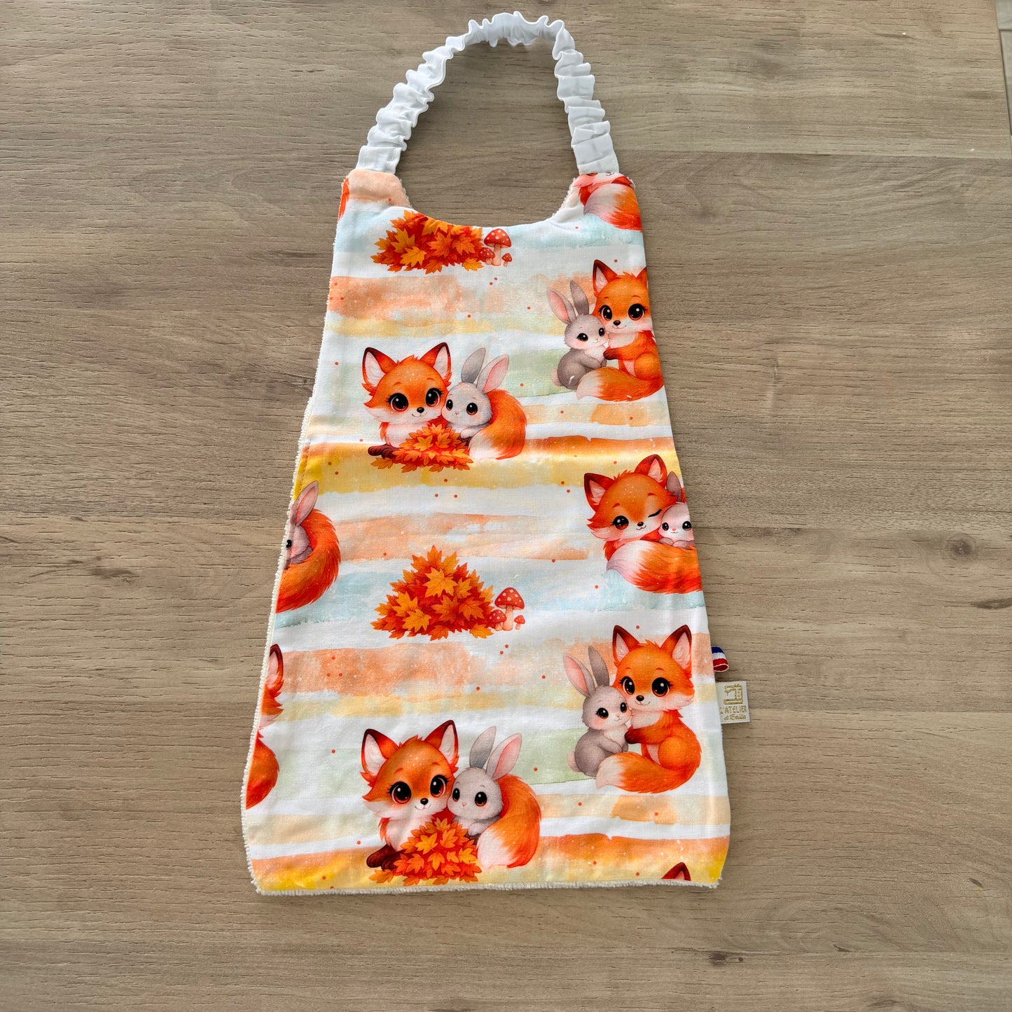 Bavoir maternelle, renard d'automne