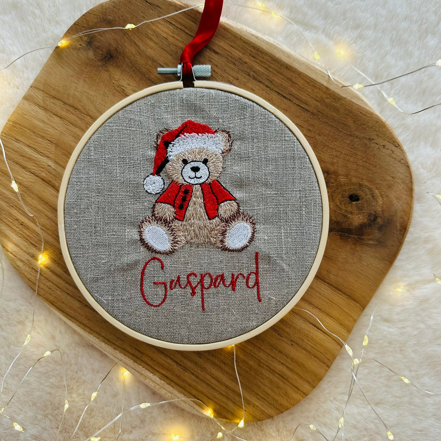 Boule de noël brodé "Ours de Noël", personnalisable