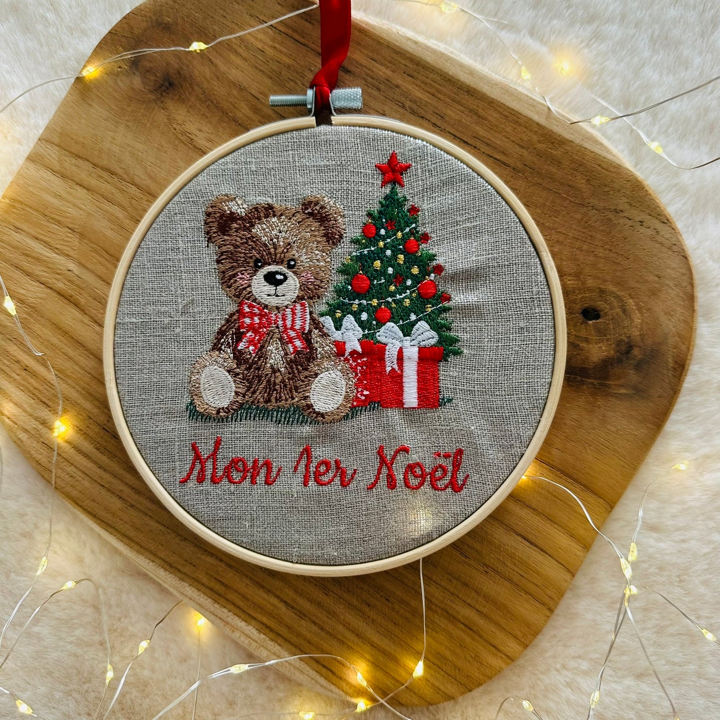 Boule de noël brodé "1er Noël, ourson", personnalisable